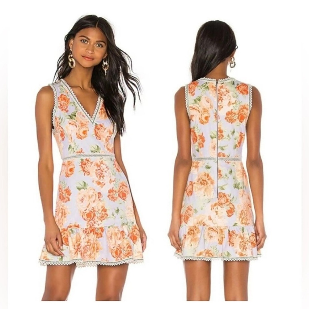 Alice + Olivia White Mini Dress with Peach Floral Print